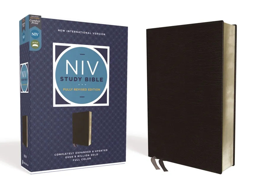 NIV study Bible with black bonded leather cover and cream-edged pages