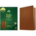 Brown genuine leather study Bible with closed cover and visible spine