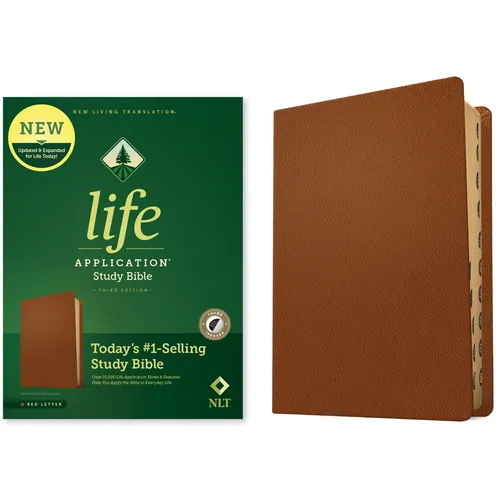Brown genuine leather study Bible with closed cover and visible spine