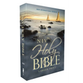 Blue paperback Holy Bible with NIV logo and Larger Print cover