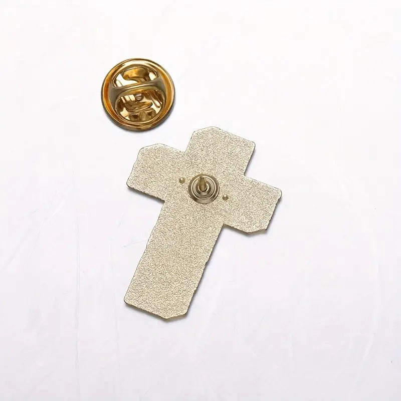 Cross enamel pin back with gold-tone pin post and clasp