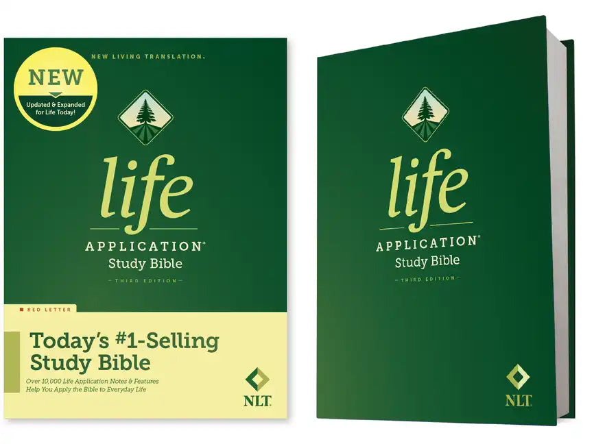 NLT Life Application Study Bible hardcover, green cover with 'life application' text