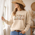 Sand crewneck sweatshirt with long sleeves and AMEN graphic on back
