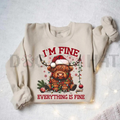 Cream crewneck sweatshirt with cow holiday graphic, long sleeves