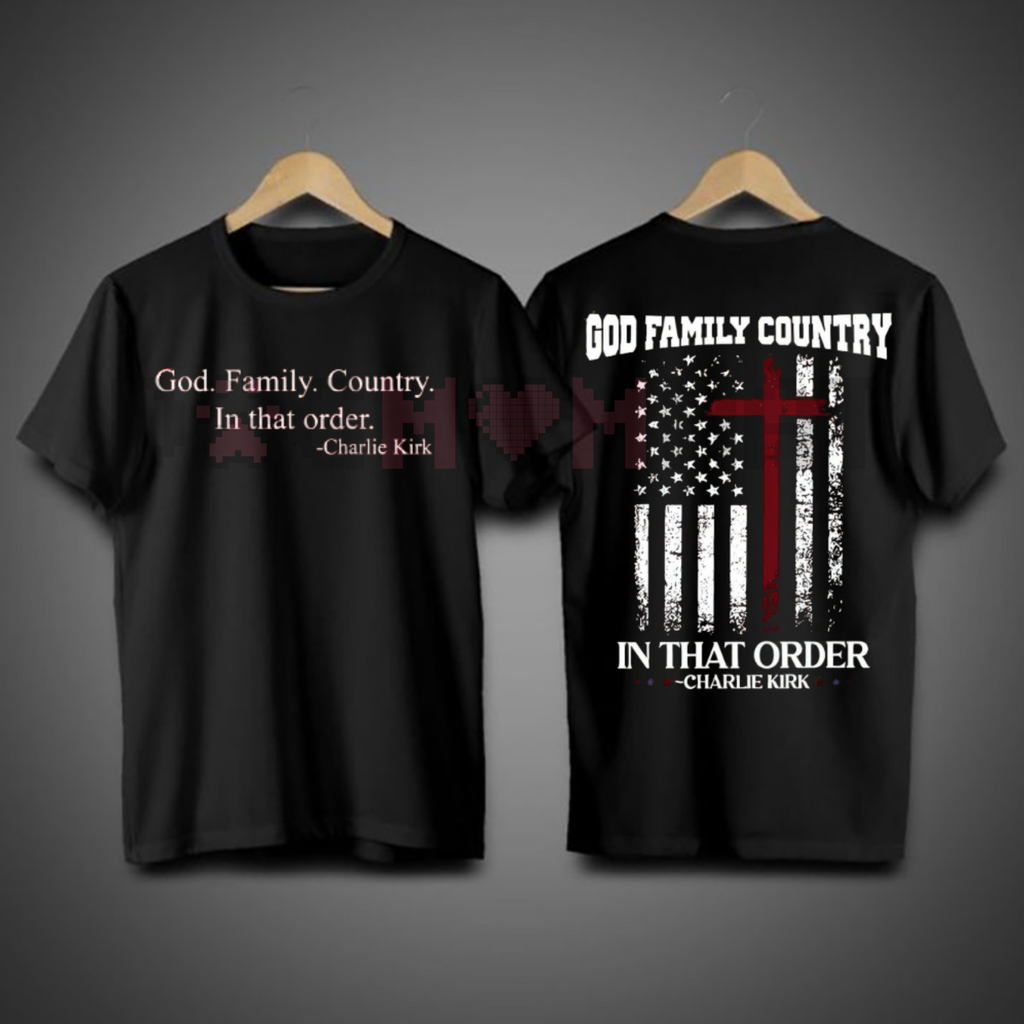 Black crew-neck T-shirt set showing front and back patriotic flag cross graphic