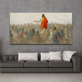 Landscape canvas wall art of a robed figure speaking to a crowd