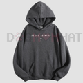 Dark gray Jesus Is King cross graphic hoodie with kangaroo pocket