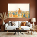 Landscape canvas wall art featuring Jesus speaking to a crowd, warm orange robe
