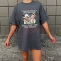 Dark heather T-shirt with western character front graphic and text