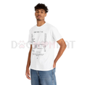 White graphic T-shirt with 'Jesus paid it all' text on front
