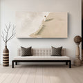 Horizontal canvas wall art with white figure and flock of sheep in beige