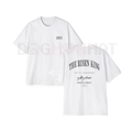 White crew-neck T-shirt with 'THE RISEN KING' Christian graphic front print