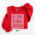 Red valentine sweatshirt with Love Like Jesus graphic and crew neck cuffs