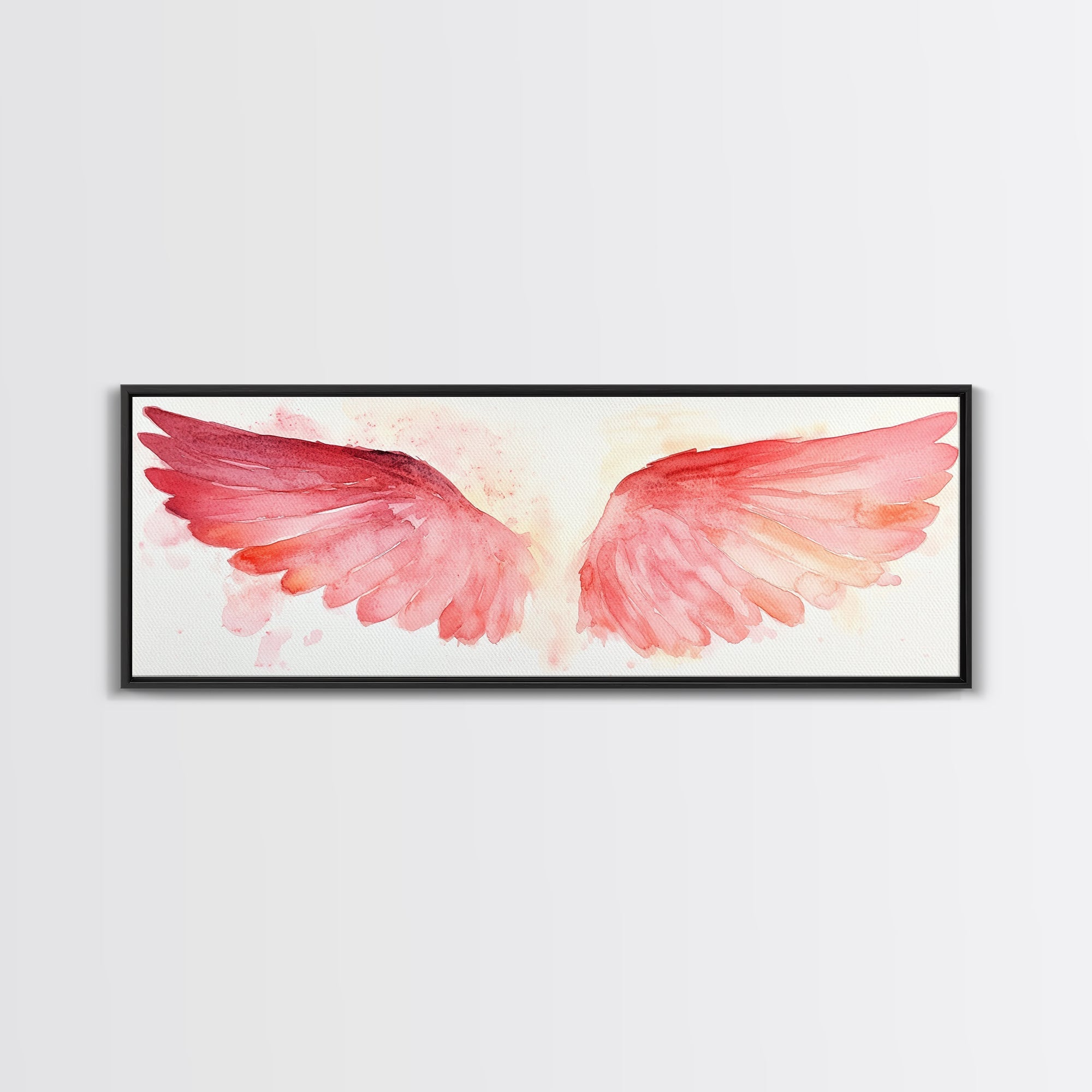 Angel wings canvas print in black frame with pink watercolor wings