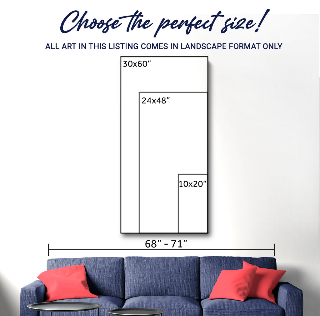 Faith wall art size chart graphic with landscape options 30x60, 24x48, 10x20
