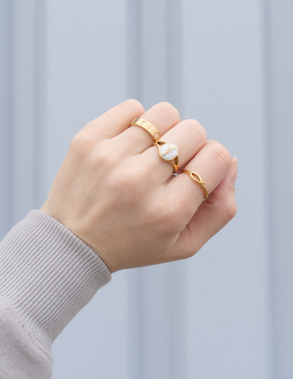 Jesus fish ring, gold-tone band with fish symbol and small round stone setting