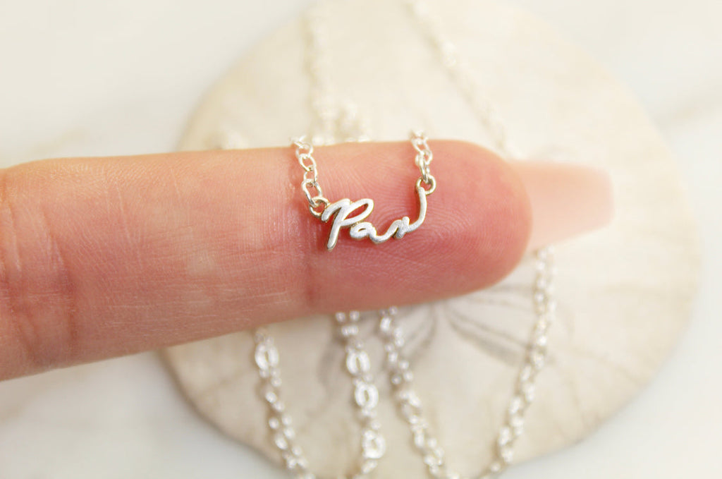 925 sterling silver Pax necklace with cursive Pax pendant on a fine chain