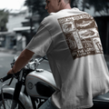 Light gray T-shirt with brown fishing graphic on back, crew neck