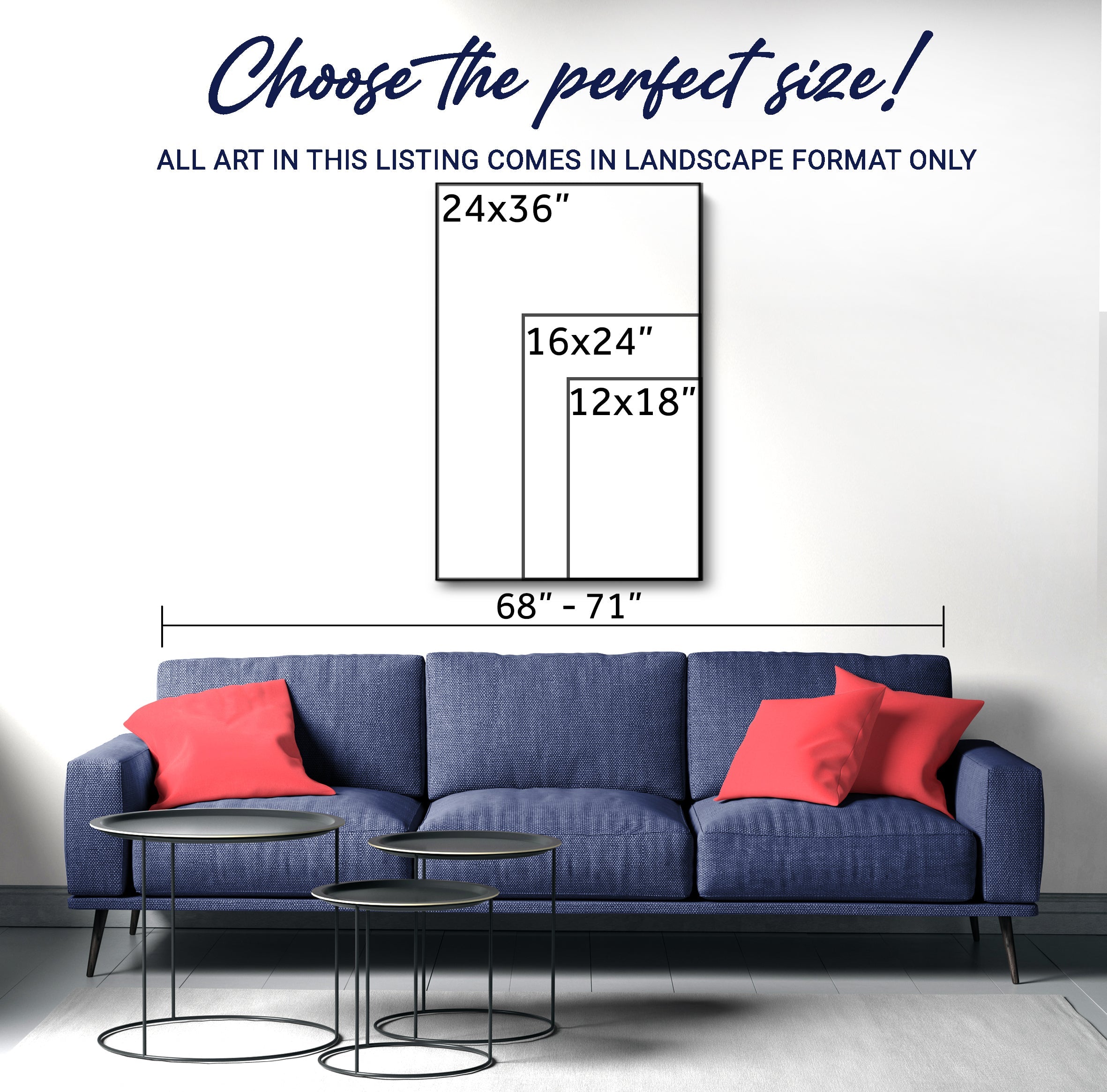 Faith wall art canvas of Jesus walking on water above a blue sofa