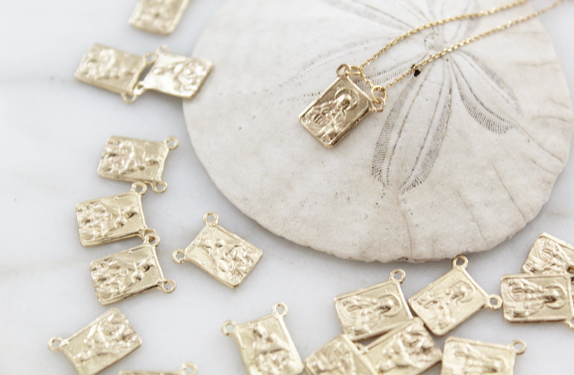 Scapular necklace charms and chain with small rectangular pendants