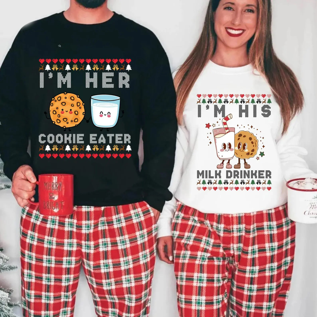 Black Christmas sweatshirt with “I’M HER” cookie eater print and red heart border