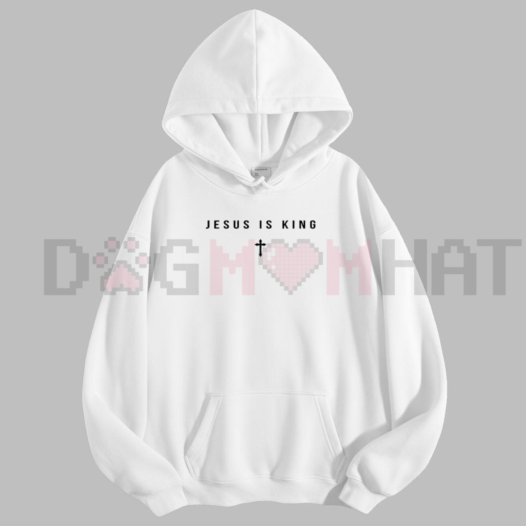 White Jesus Is King cross graphic hoodie with front pocket and hood