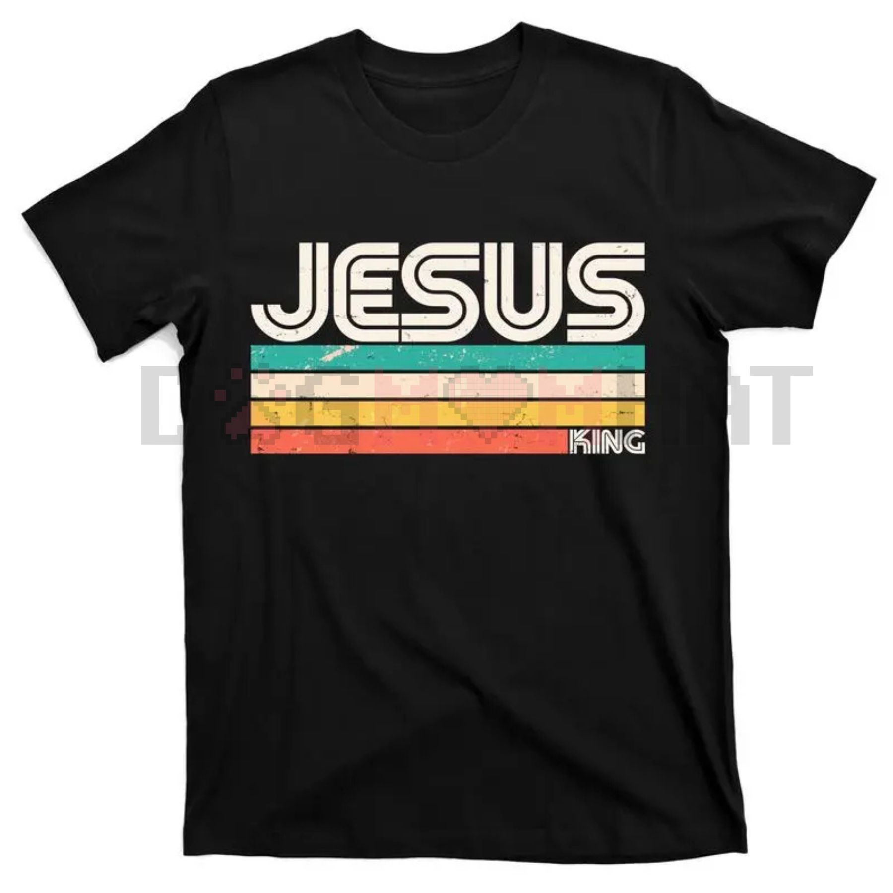 Black T-shirt with JESUS and KING graphic bar print