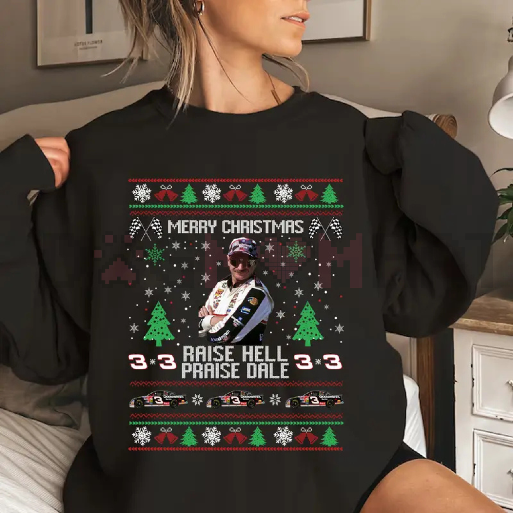 Black Christmas graphic sweatshirt with holiday front print