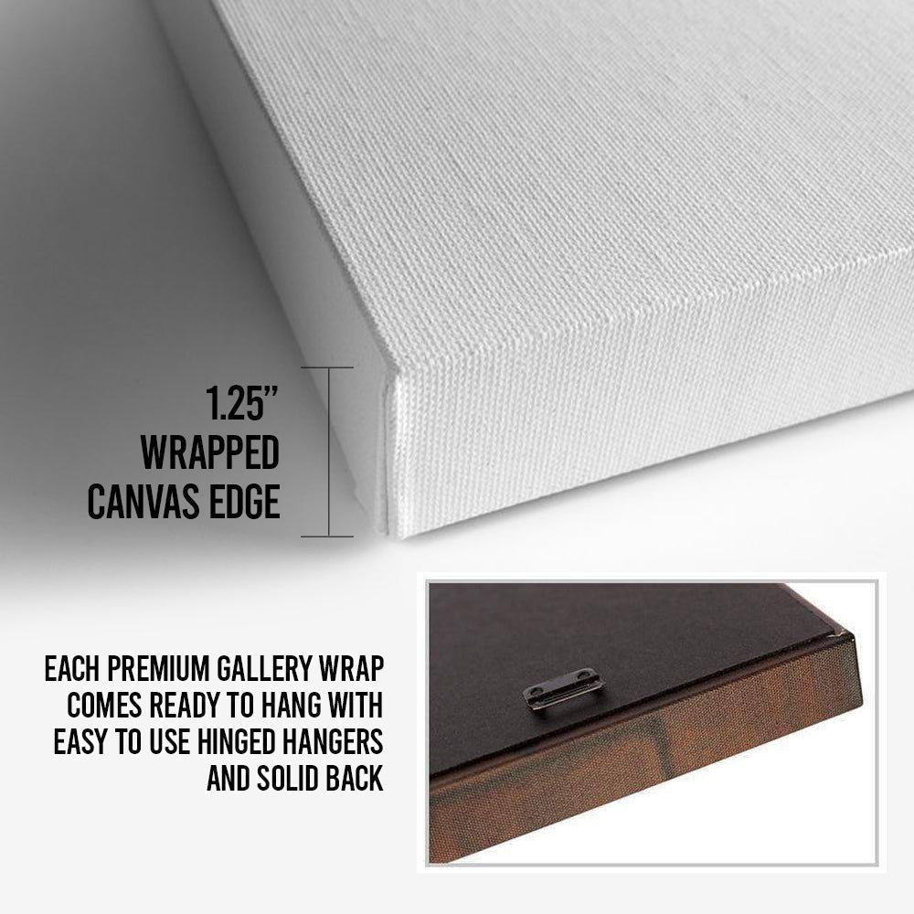 Wrapped canvas edge detail with ready-to-hang hardware and solid backing