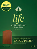 Brown genuine leather large-print study Bible with red-letter text