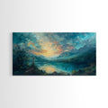 Cross and landscape framed canvas wall art with teal sky and golden sunrise