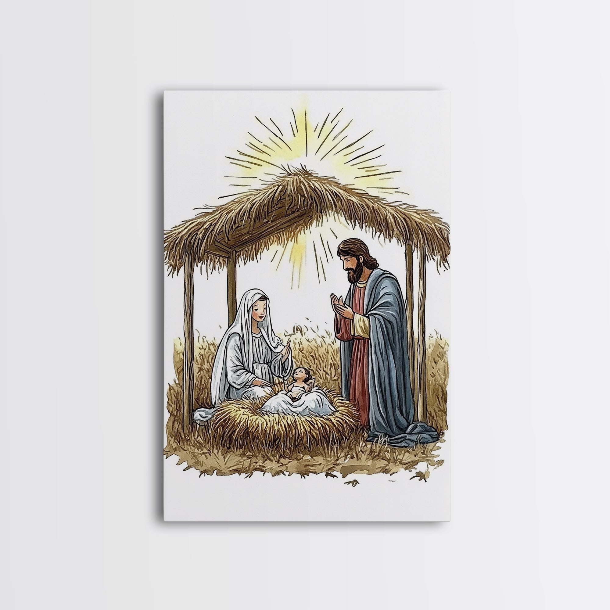 Retro Nativity Painting Print, Christmas Wall Art, Jesus in his Manger, Nativity Wall Art, Rustic Christmas Decor