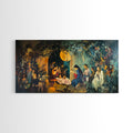 Nativity canvas wall art with glowing angel, manger scene, and dressed figures