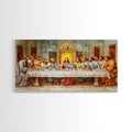 Framed canvas print of The Last Supper with Jesus seated in a glowing doorway
