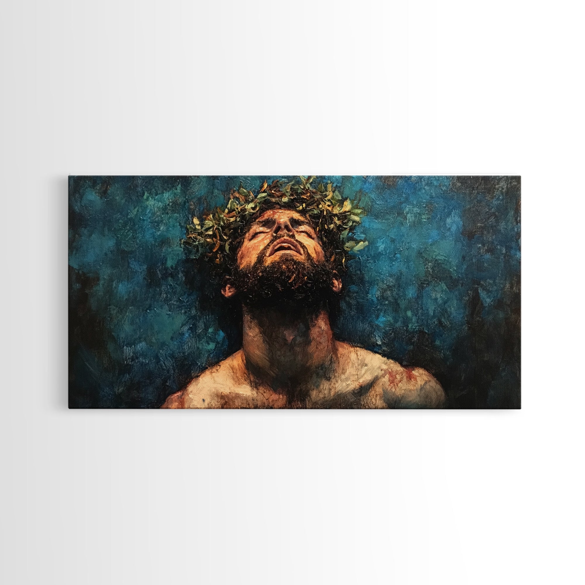 Horizontal Jesus Christ crown of thorns canvas wall art, framed