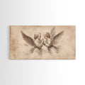 Angel wall art canvas print with two cherubs and wings, beige sketch style