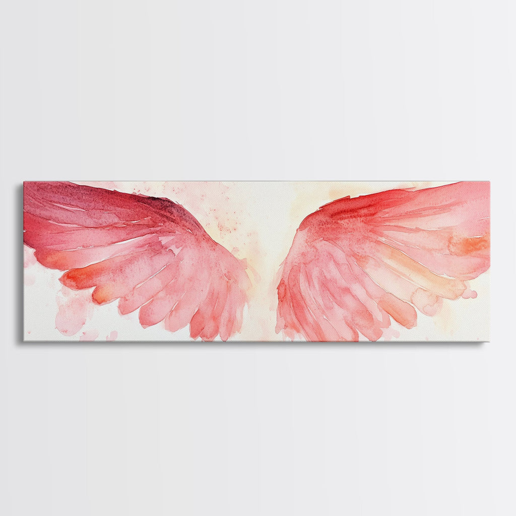 Angel wings canvas print with pink watercolor wings on a light background