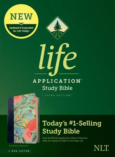 Teal floral study Bible with patterned cover and NLT branding