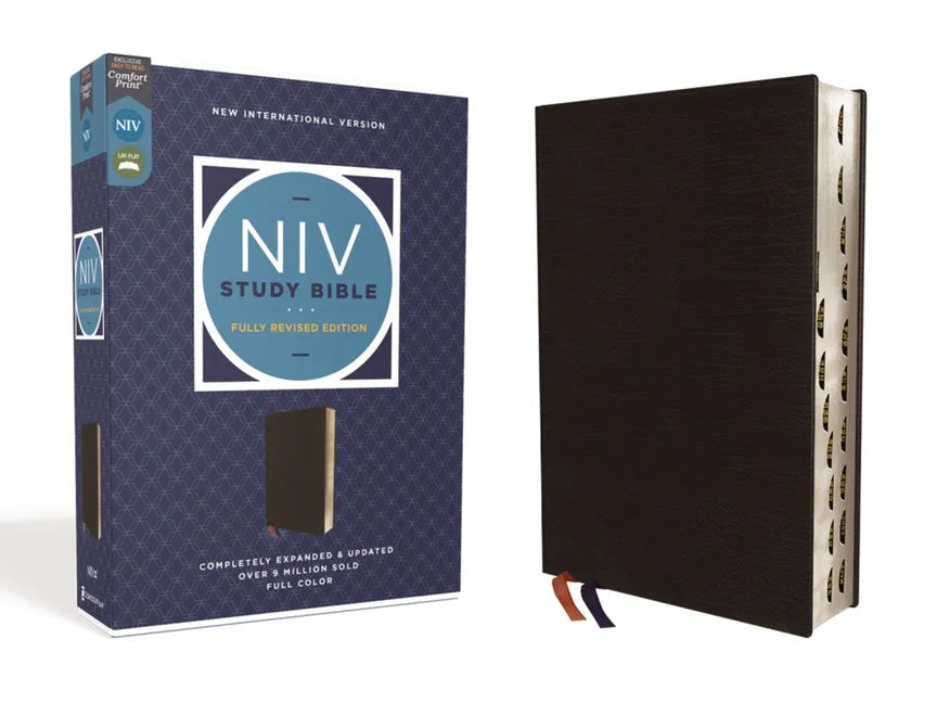 NIV study Bible with bonded leather cover, black, red-letter text, thumb indexed