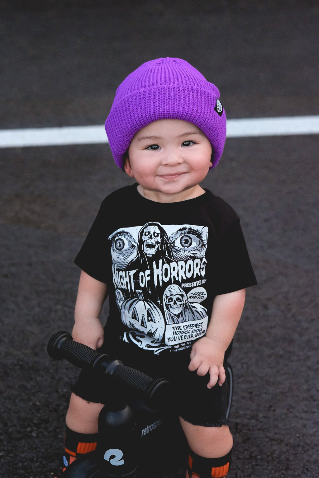 Black kids graphic T-shirt with horror faces and “Night of Horrors” front print