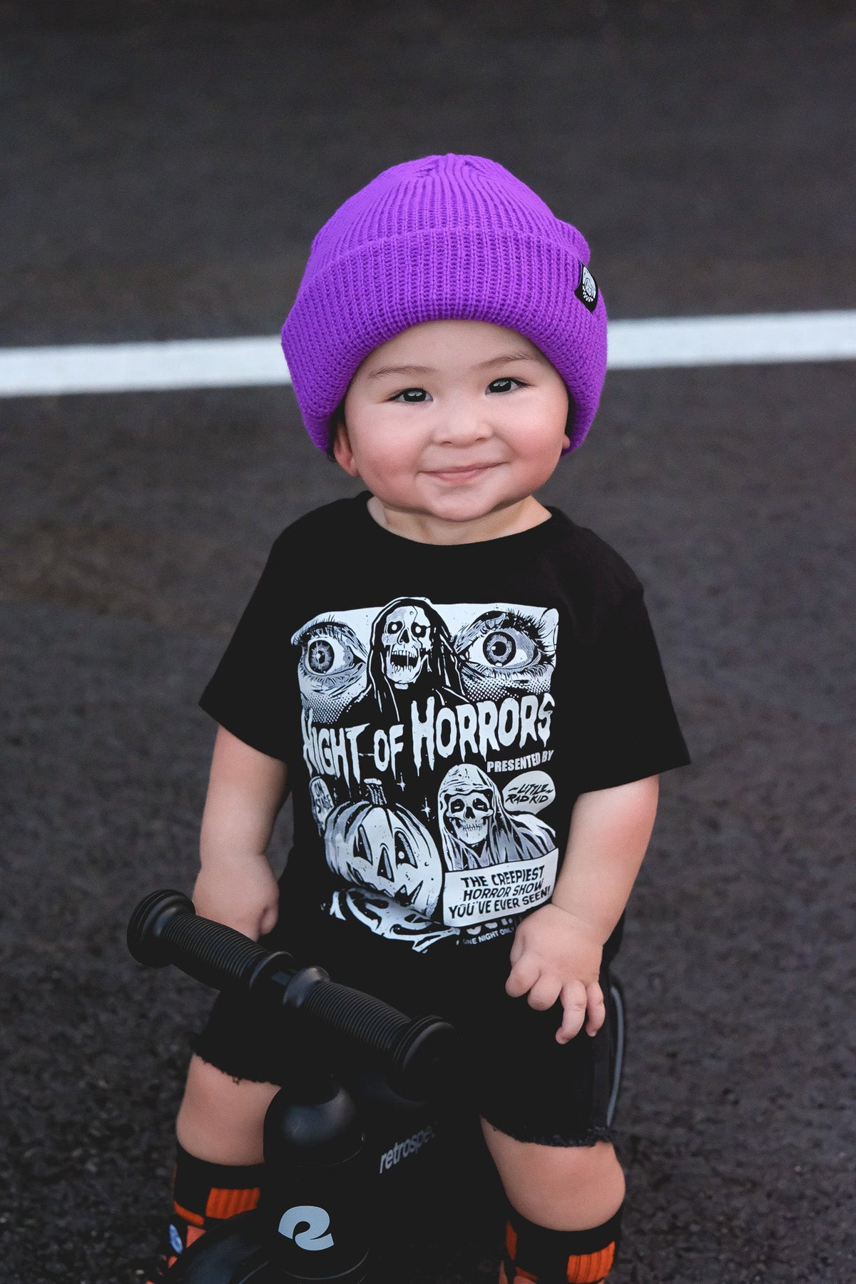 Black kids graphic T-shirt with horror faces and “Night of Horrors” front print