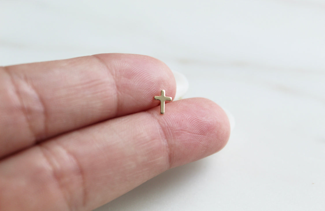 Cross stud earrings with small gold cross on stud back
