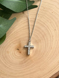 Silver cross pendant necklace with rhinestone cross pendant on chain