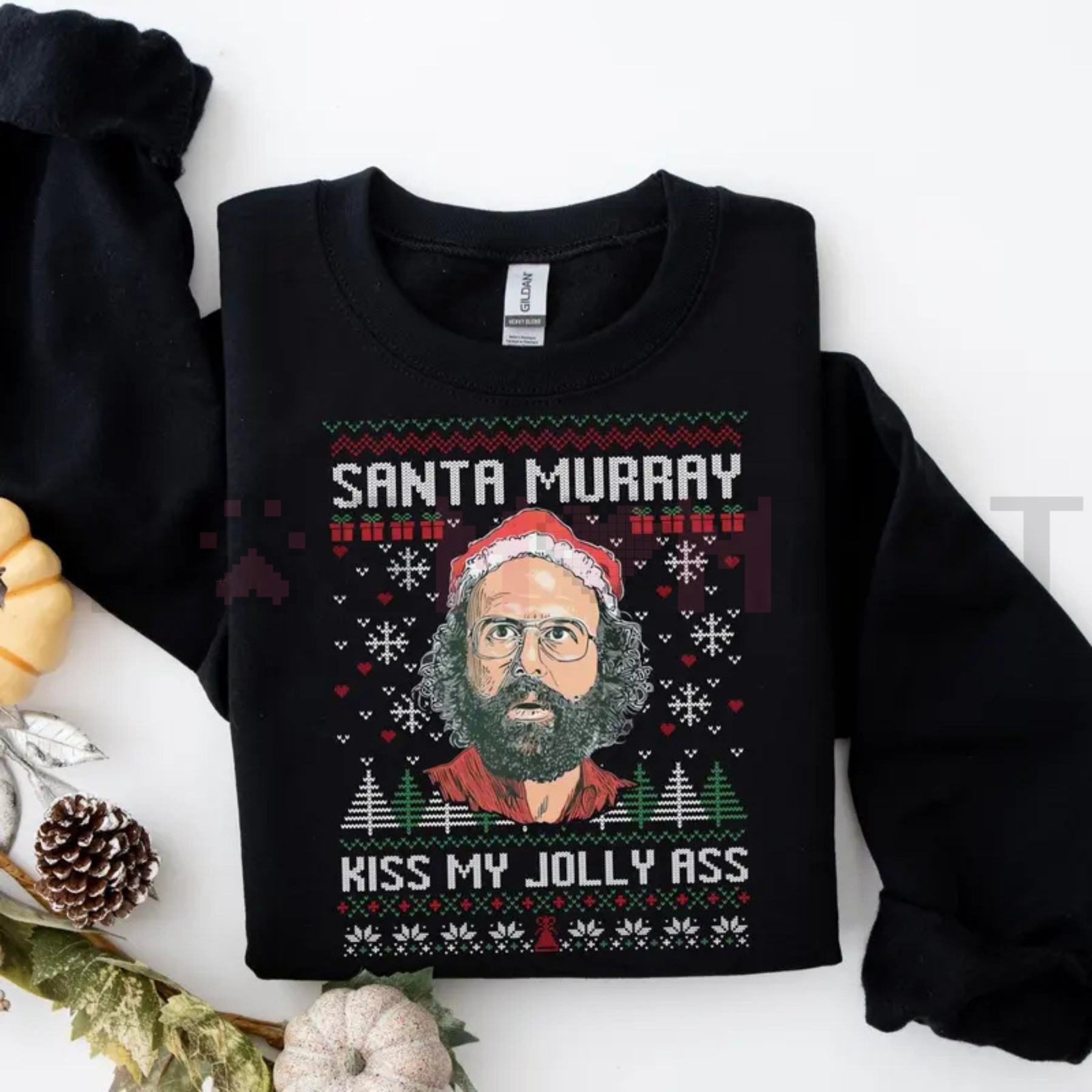 Black Christmas sweatshirt front view with Santa Murray graphic and text
