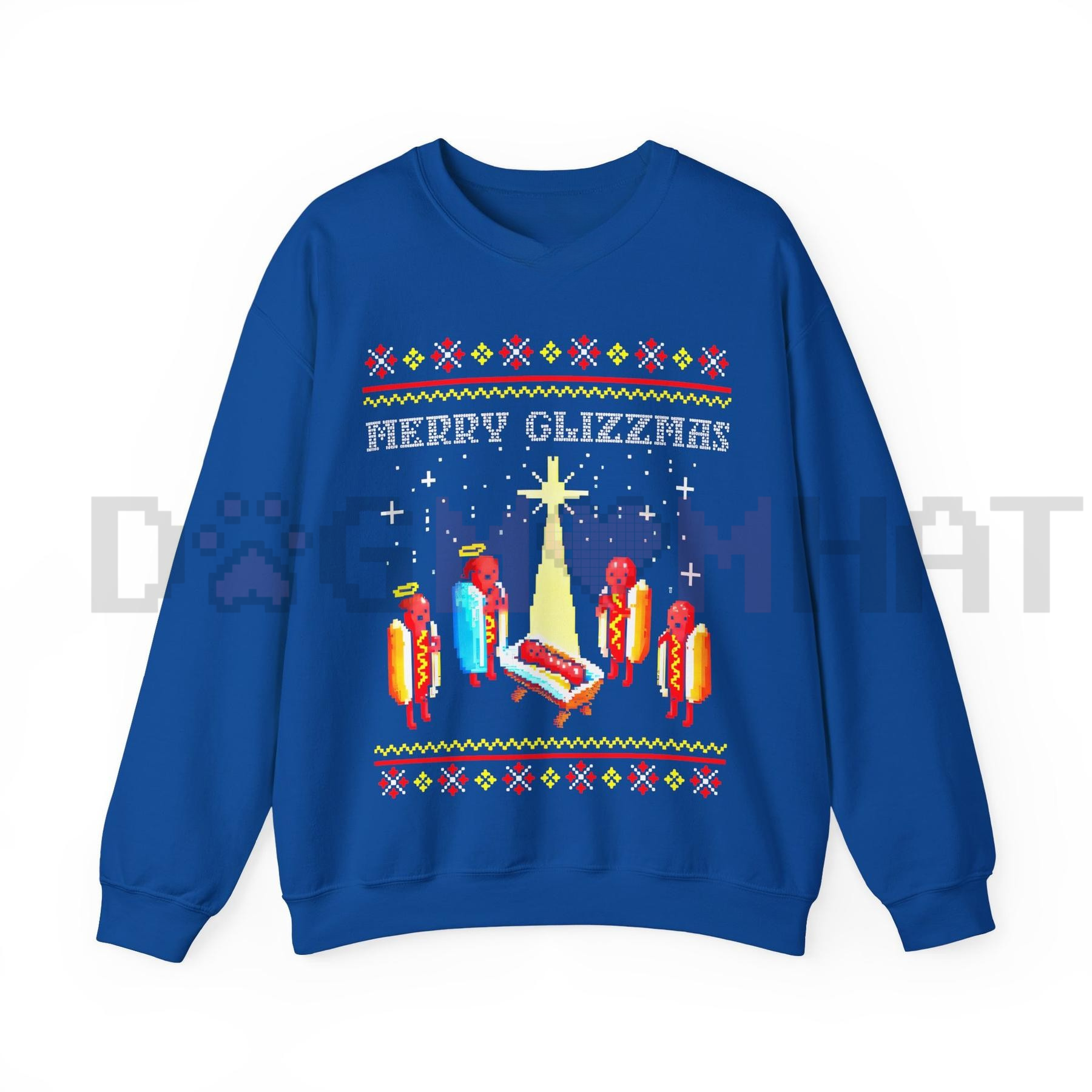 Blue Christmas sweatshirt with 'Merry Glizzmas' and candle graphic