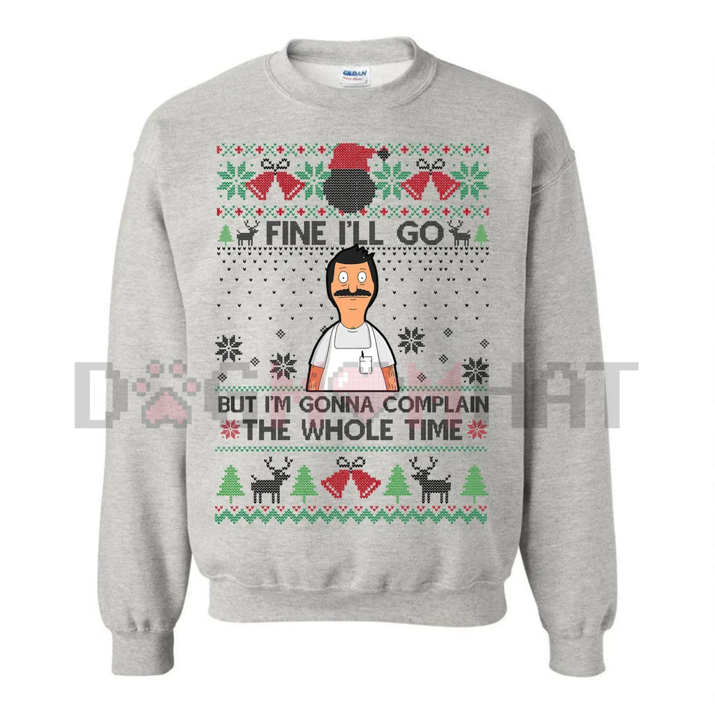 Heather gray crewneck holiday jumper with colorful festive front graphic and lettering