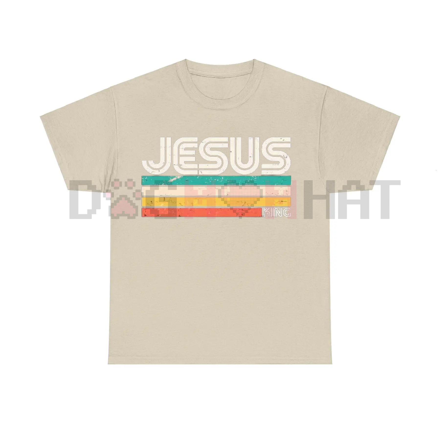 Sand T-shirt with JESUS and KING graphic bar print