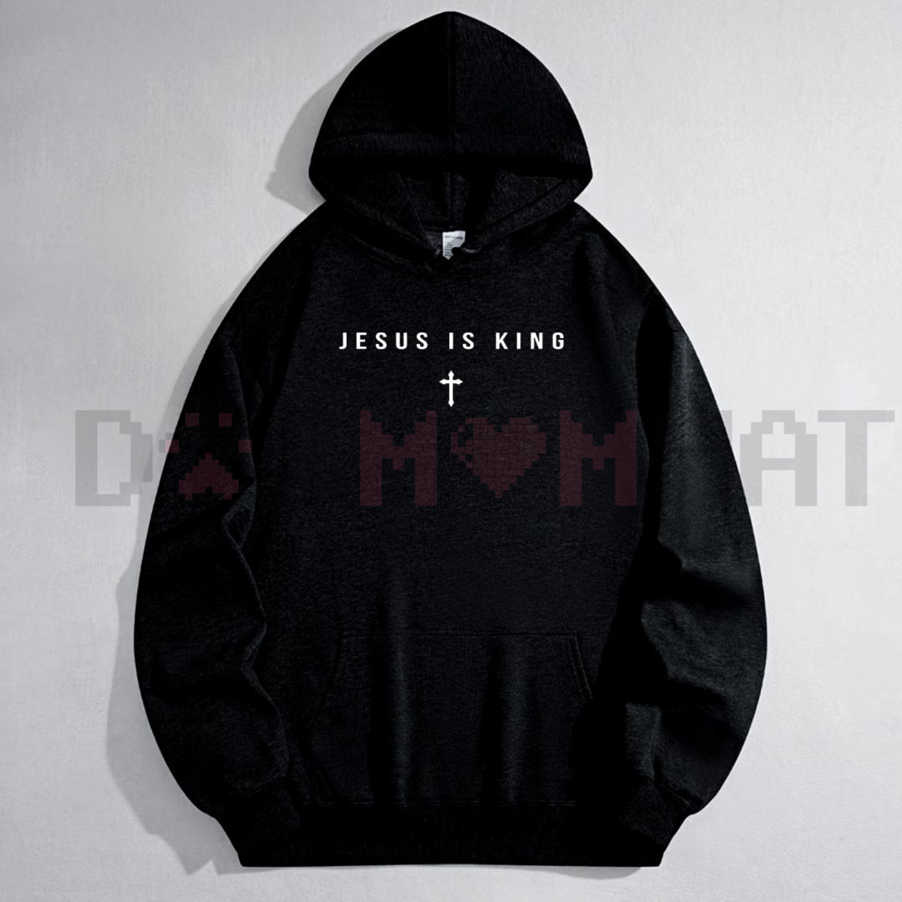 Black Jesus Is King cross graphic hoodie with front pocket and hood