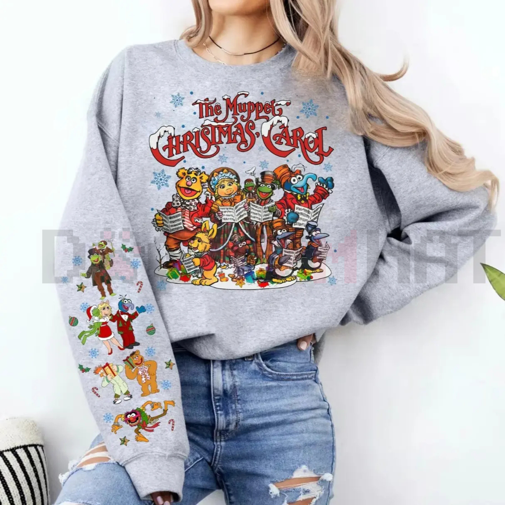 Vintage Christmas graphic sweatshirt in heather gray, long sleeves, crew neck, front print