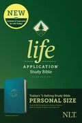 Teal blue Life Application Study Bible with NLT logo and third edition text